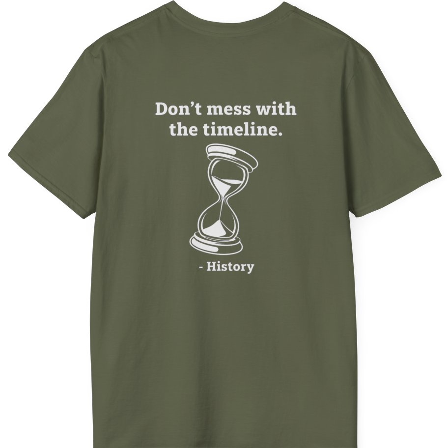 Time Travel Paradox Back Print T-Shirt - Military Green back