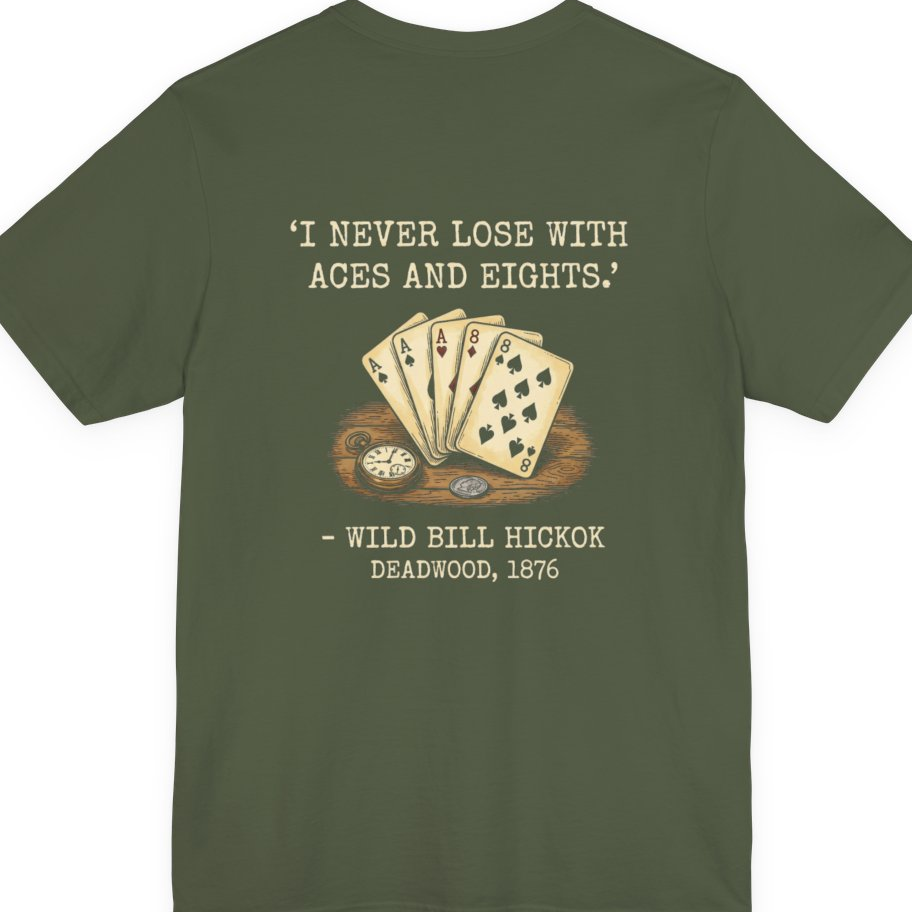 Dead Mans Hand Poker Back Print Premium Tee - Military Green back