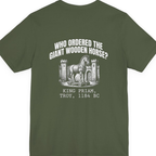 Trojan Wooden Horse Back Print Premium Tee - Military Green back