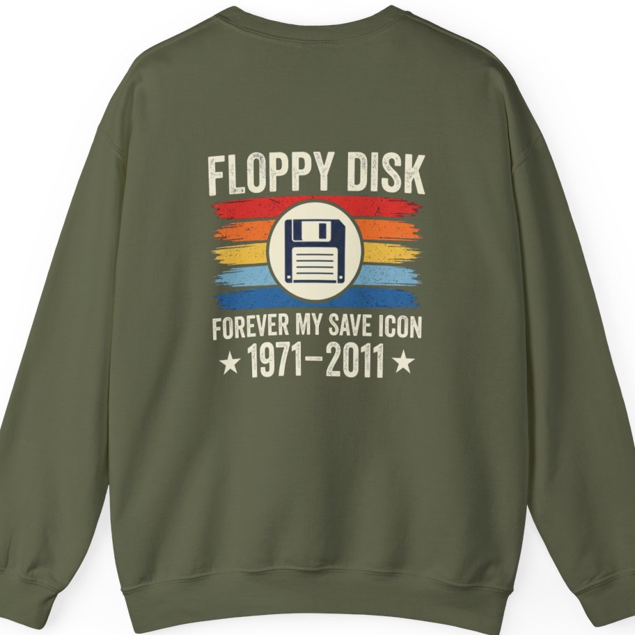 Floppy Disk Memorial Back Print Sweatshirt - Military Green back