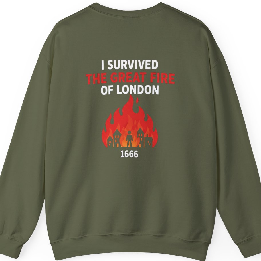 I Survived The Great Fire Back Print Sweatshirt - Military Green back