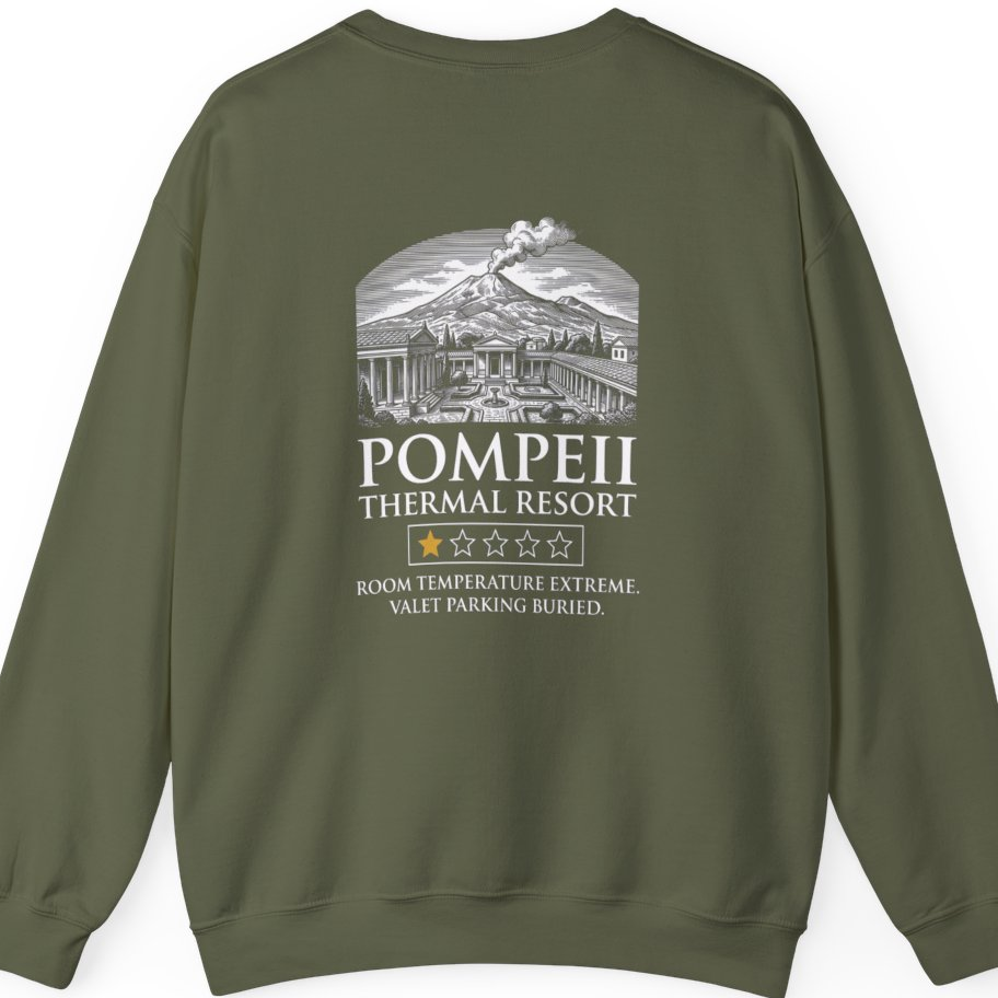 Pompeii Thermal Resort Back Print Sweatshirt - Military Green back