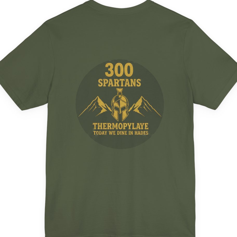 Spartans Thermopylae Back Print Premium Tee - Military Green back