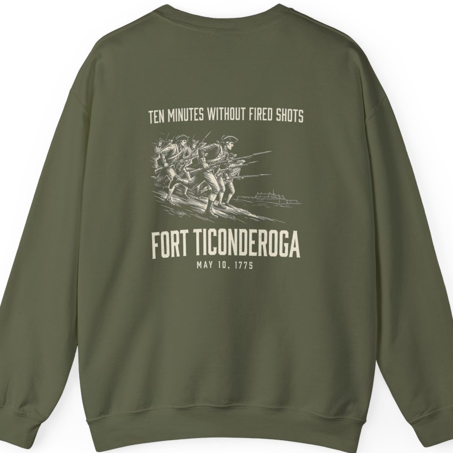 Fort Ticonderoga Ten Minutes Back Print Sweatshirt - Military Green back