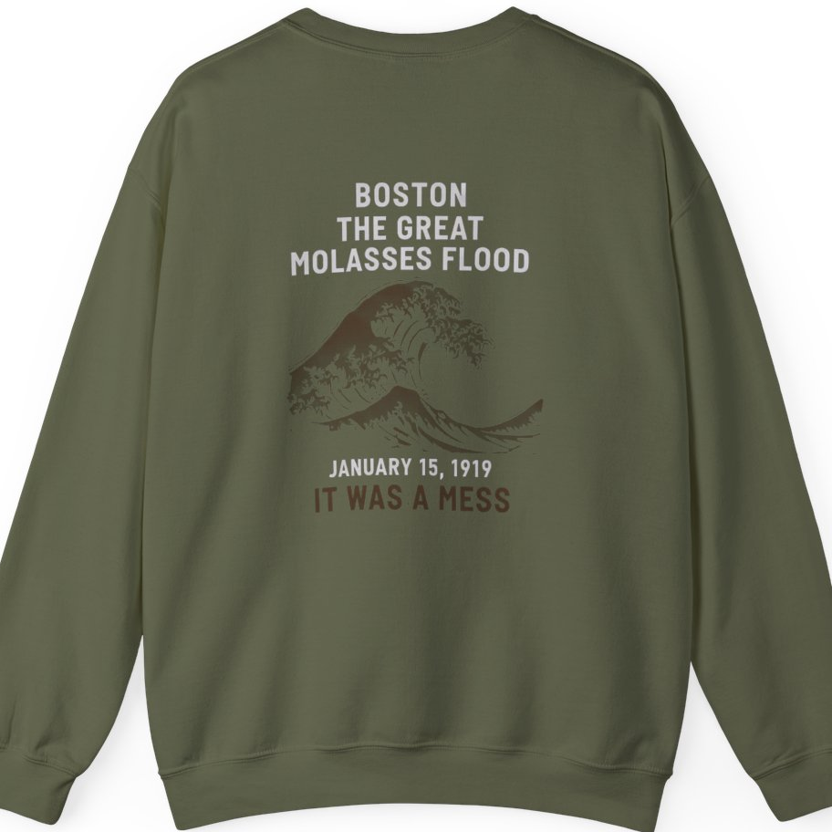 Boston The Great Molasses Flood Back Print Sweatshirt - Military Green back
