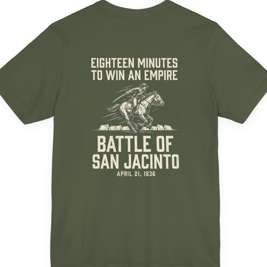 San Jacinto Eighteen Minutes Back Print Premium Tee - Military Green back