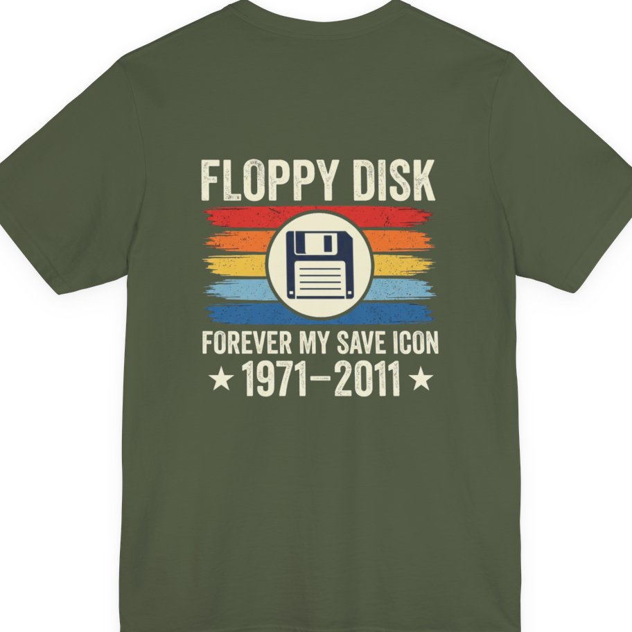 Floppy Disk Memorial Back Print Premium Tee - Military Green back
