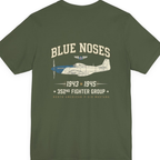 Blue Nosed Fighter Group Back Print Premium Tee - Military Green back