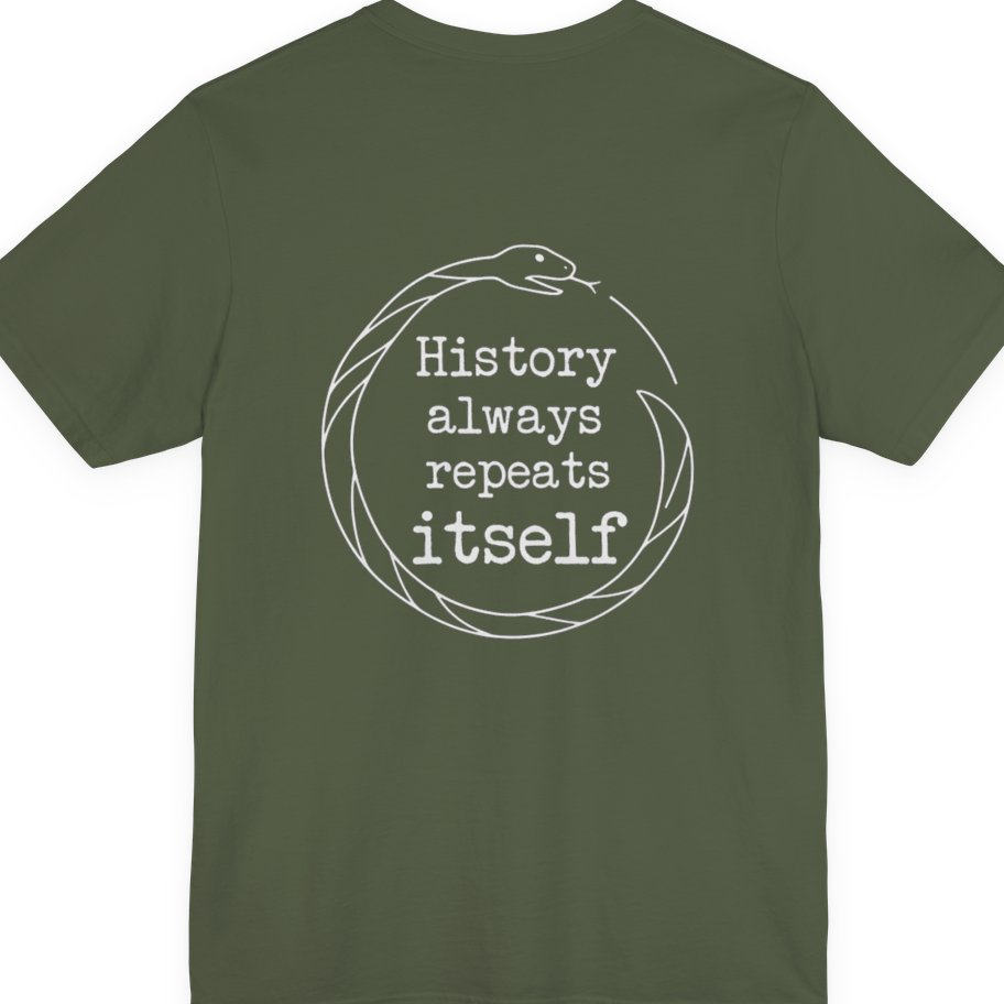 History Always Repeats Back Print Premium Tee - Military Green back