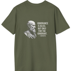 Socrates Ignorance Is Bliss Quote Back Print T-Shirt - Military Green back