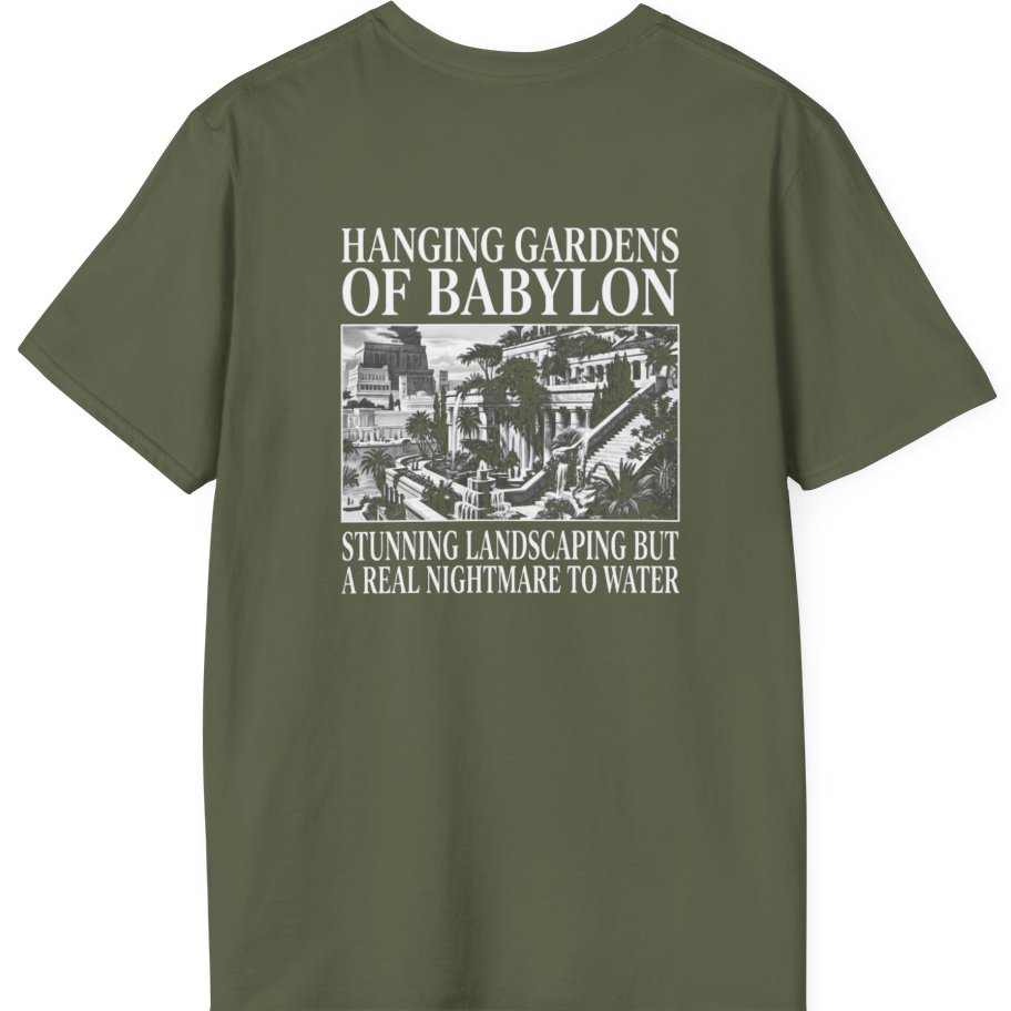 Hanging Gardens Landscaping Back Print T-Shirt - Military Green back