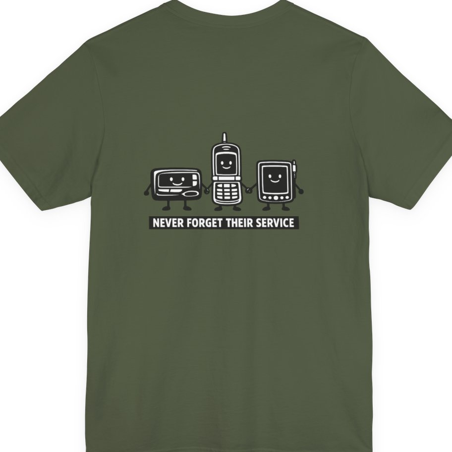 Never Forget Their Service Obsolete Back Print Premium Tee - Military Green back
