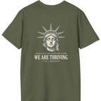Lady Liberty We Are Thriving Back Print T-Shirt - Military Green back