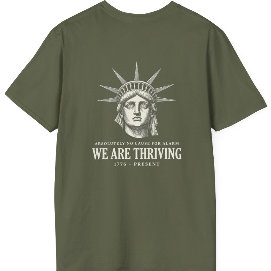 Lady Liberty We Are Thriving Back Print T-Shirt - Military Green back