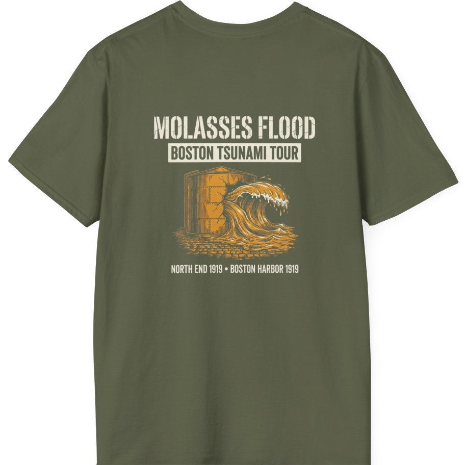 Boston Molasses Flood Tour Back Print T-Shirt - Military Green back