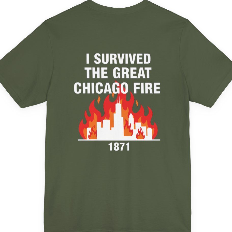 Great Chicago Fire Classic Back Print Premium Tee - Military Green back