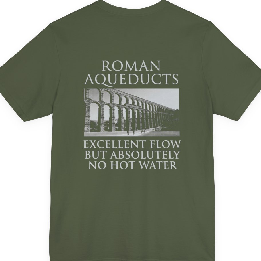 Roman Aqueducts Service Review Back Print Premium Tee - Military Green back