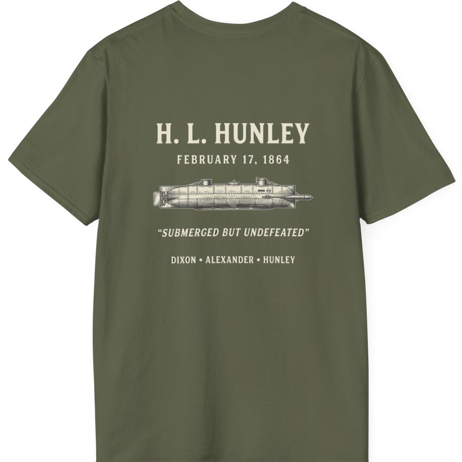 Css Hunley Submarine Memorial Back Print T-Shirt - Military Green back