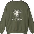 Lady Liberty We Are Thriving Back Print Sweatshirt - Military Green back