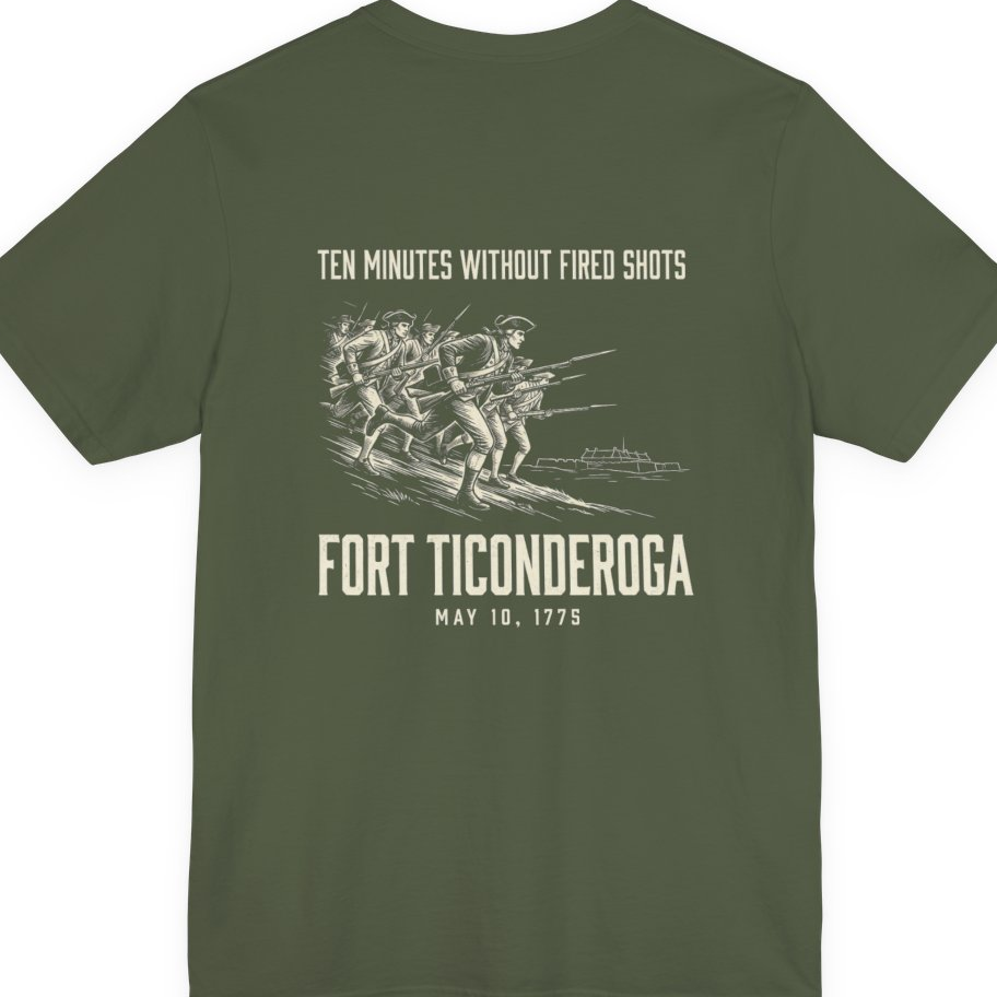 Fort Ticonderoga Ten Minutes Back Print Premium Tee - Military Green back