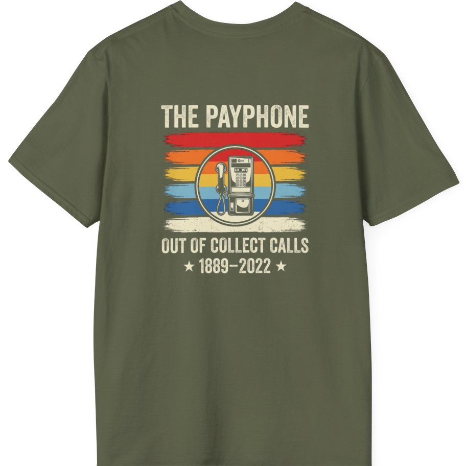 Public Payphone Memorial Back Print T-Shirt - Military Green back