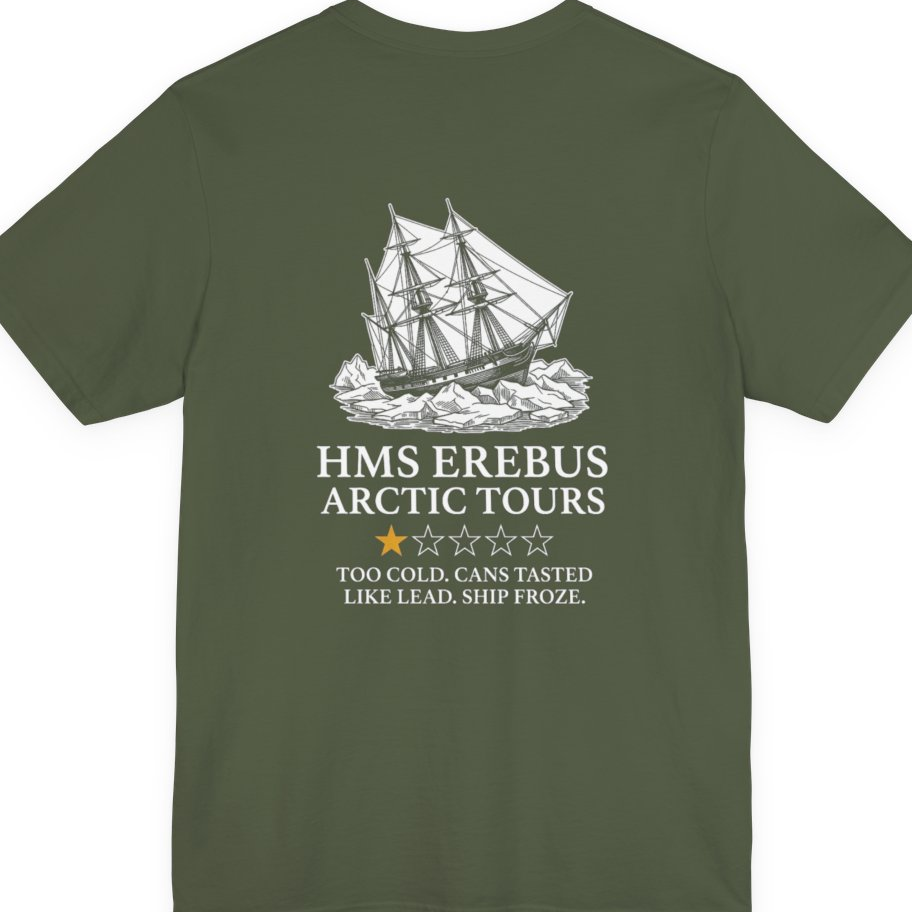 Hms Erebus Arctic Tours Back Print Premium Tee - Military Green back