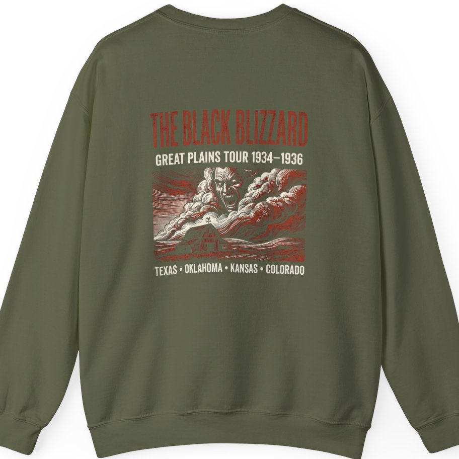 Black Blizzard Dust Tour Back Print Sweatshirt - Military Green back