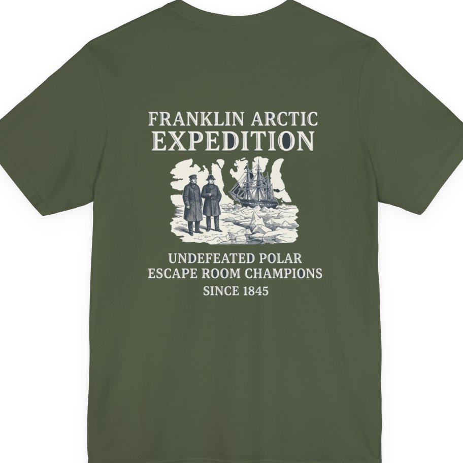 Franklin Arctic Expedition Escape Room Back Print Premium Tee - Military Green back