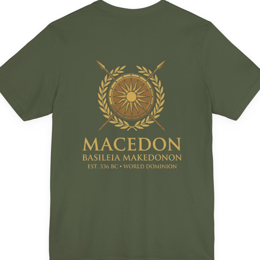 Macedonian Empire Crest Back Print Premium Tee - Military Green back
