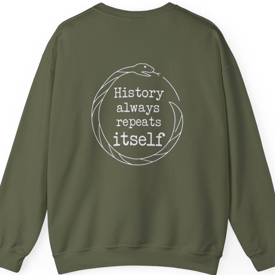 History Always Repeats Back Print Sweatshirt - Military Green back