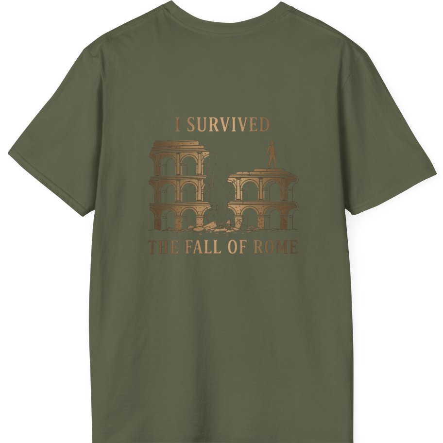 I Survived The Fall of Back Print T-Shirt - Military Green back
