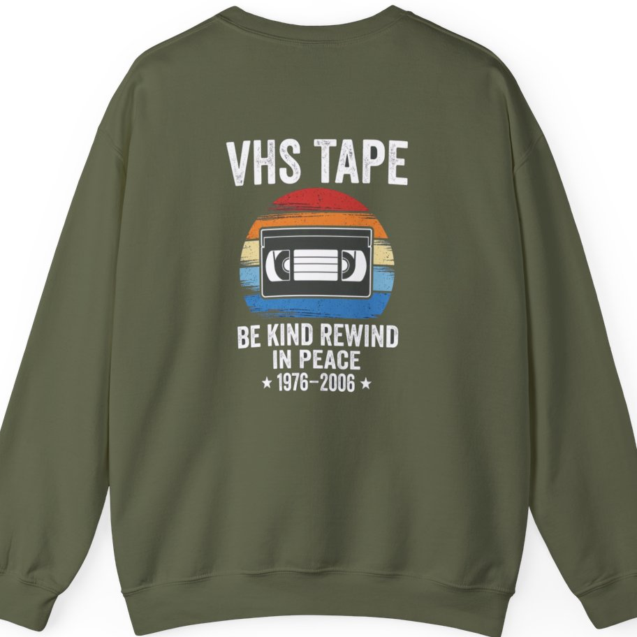 Vhs Tape Memorial Back Print Sweatshirt - Military Green back