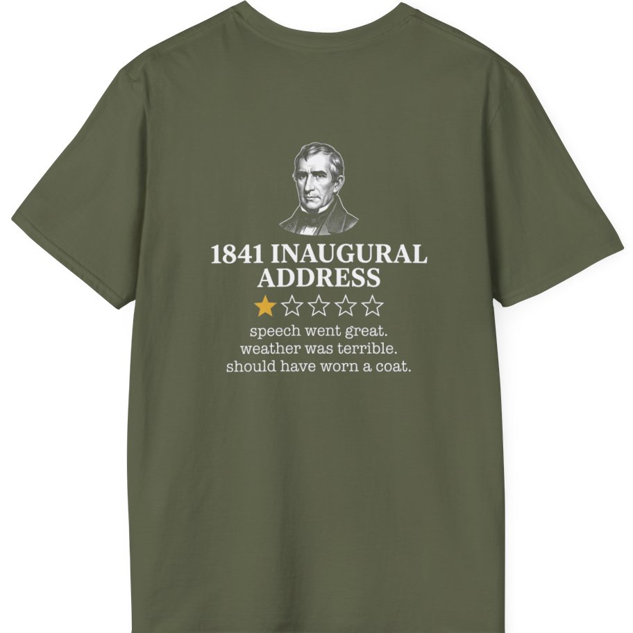 Inaugural Address Review Back Print T-Shirt - Military Green back