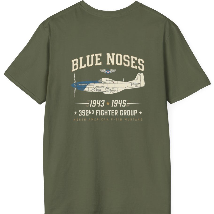 Blue Nosed Fighter Group Back Print T-Shirt - Military Green back