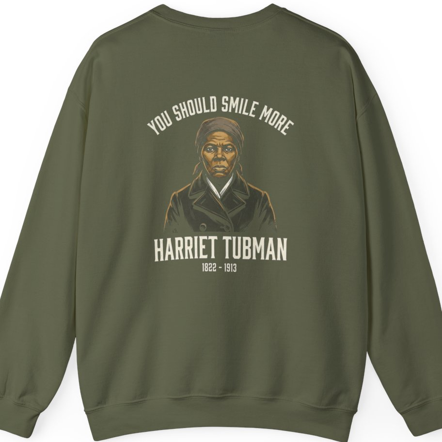You Should Smile More Harriet Back Print Sweatshirt - Military Green back