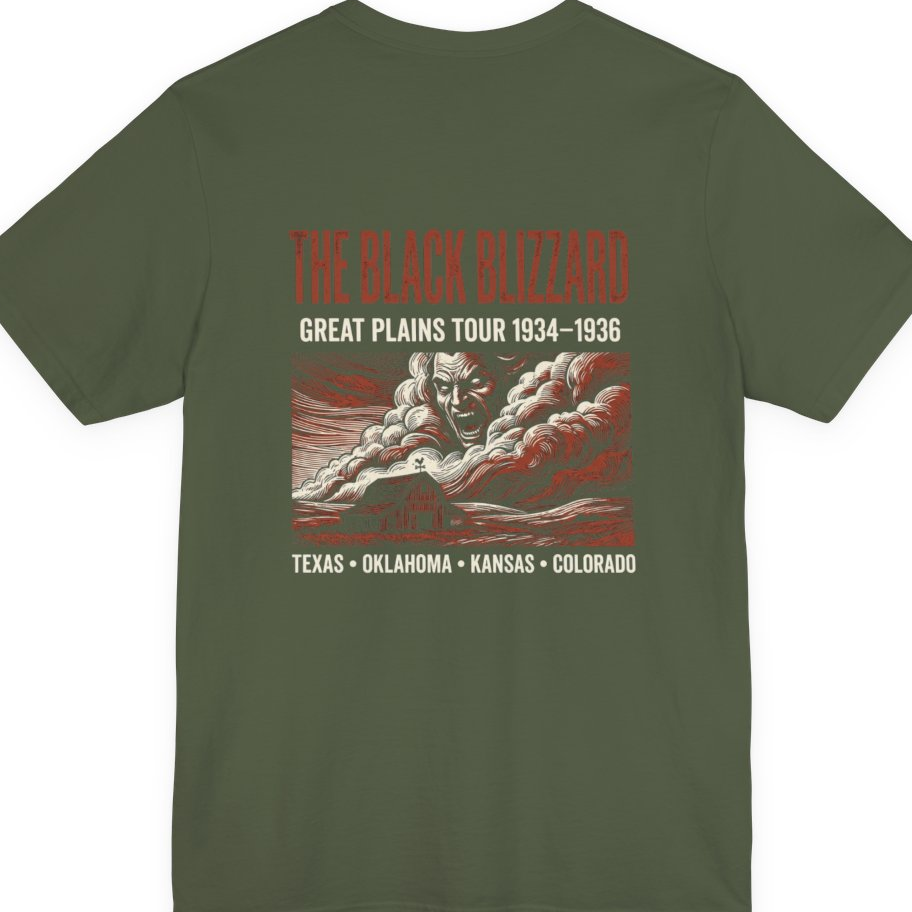 Black Blizzard Dust Tour Back Print Premium Tee - Military Green back