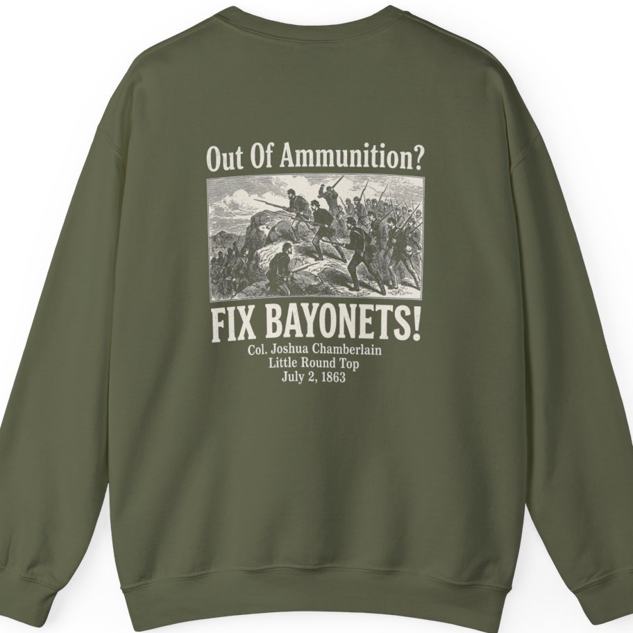 Out of Ammunition Fix Bayonets Back Print Sweatshirt - Military Green back
