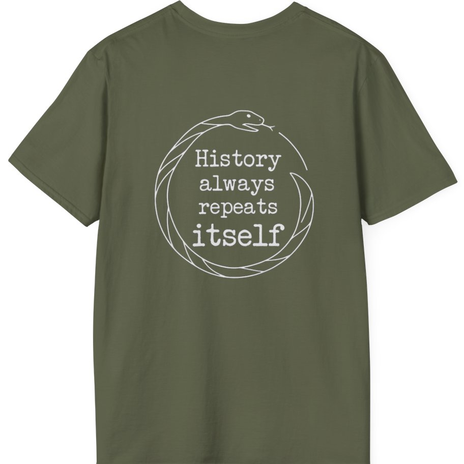 History Always Repeats Back Print T-Shirt - Military Green back