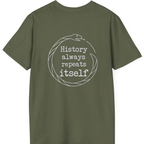 History Always Repeats Back Print T-Shirt - Military Green back