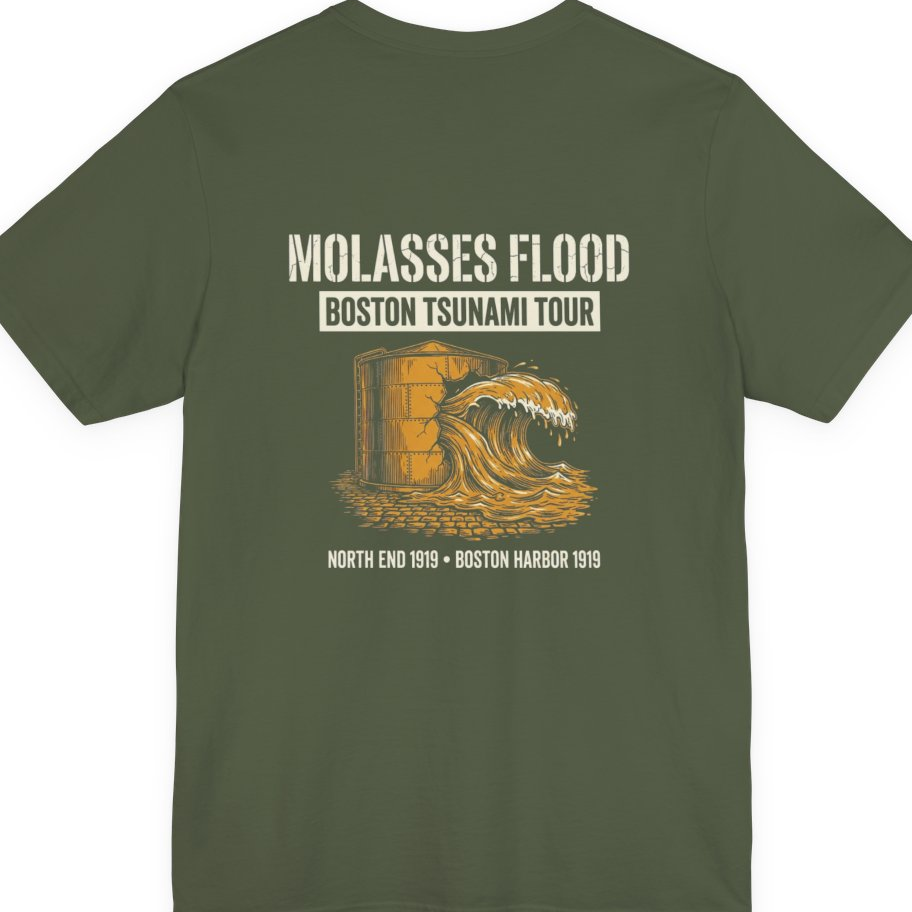 Boston Molasses Flood Tour Back Print Premium Tee - Military Green back