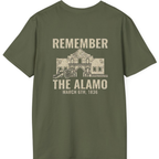 Remember the Alamo March 6th Back Print T-Shirt - Military Green back