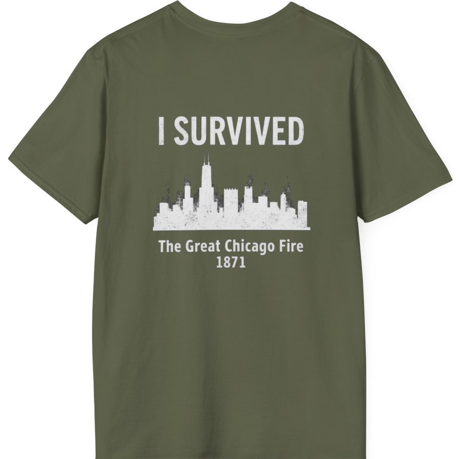 I Survived The Great Chicago Back Print T-Shirt - Military Green back