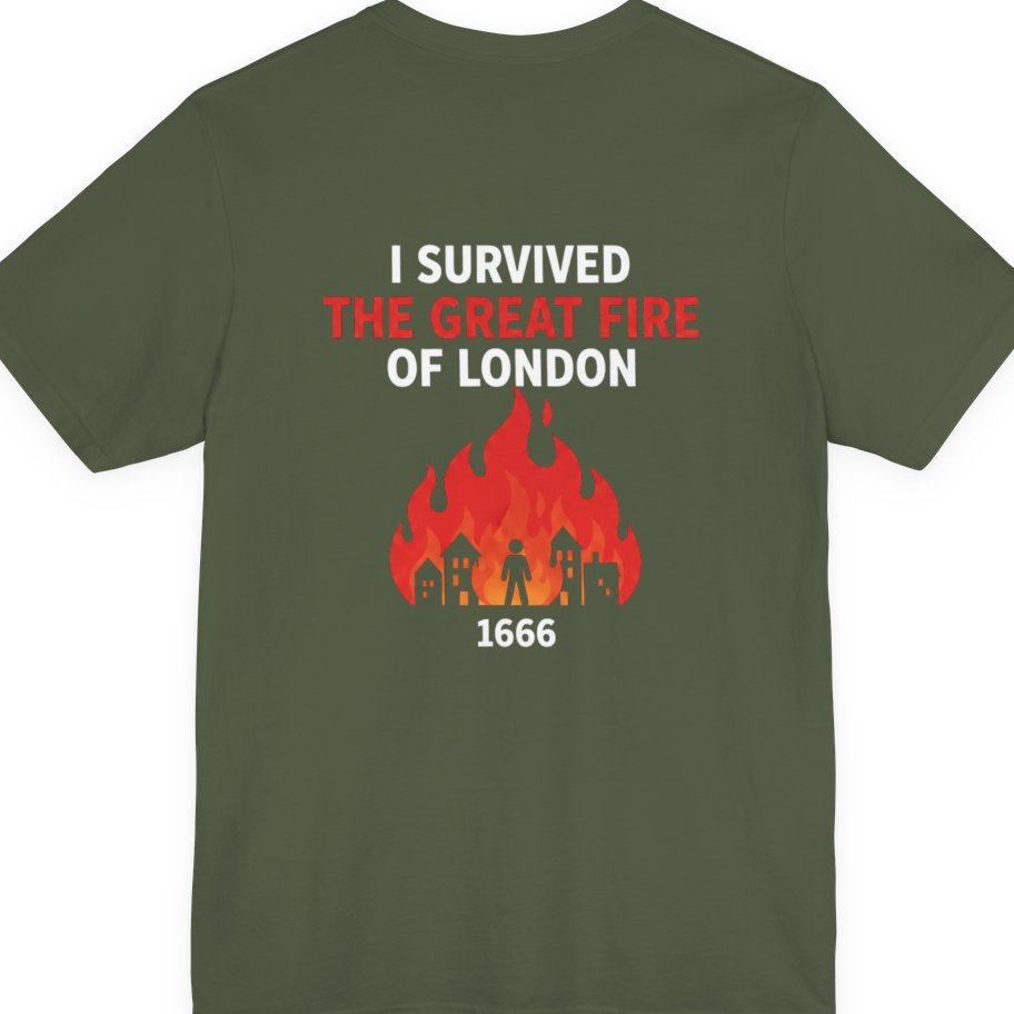 I Survived The Great Fire Back Print Premium Tee - Military Green back