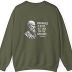 Socrates Ignorance Is Bliss Quote Back Print Sweatshirt - Military Green back