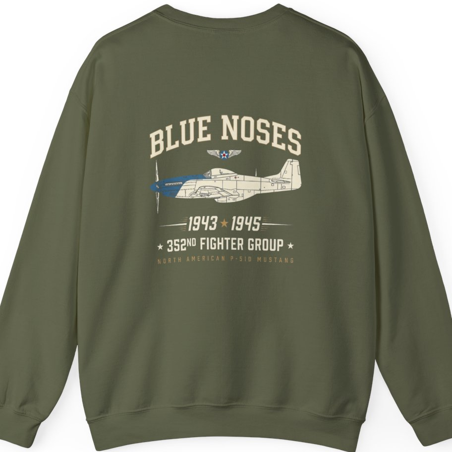 Blue Nosed Fighter Group Back Print Sweatshirt - Military Green back