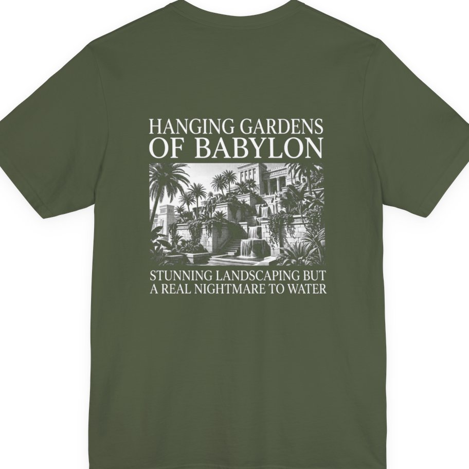 Hanging Gardens Landscaping Back Print Premium Tee - Military Green back