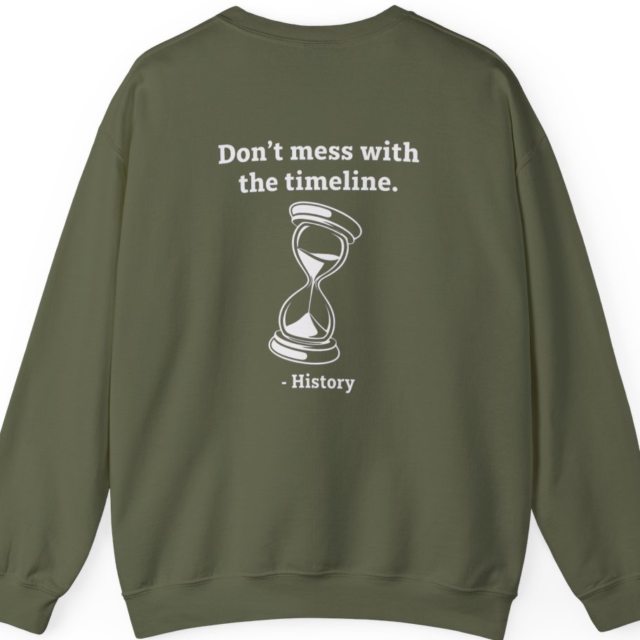 Time Travel Paradox Back Print Sweatshirt - Military Green back