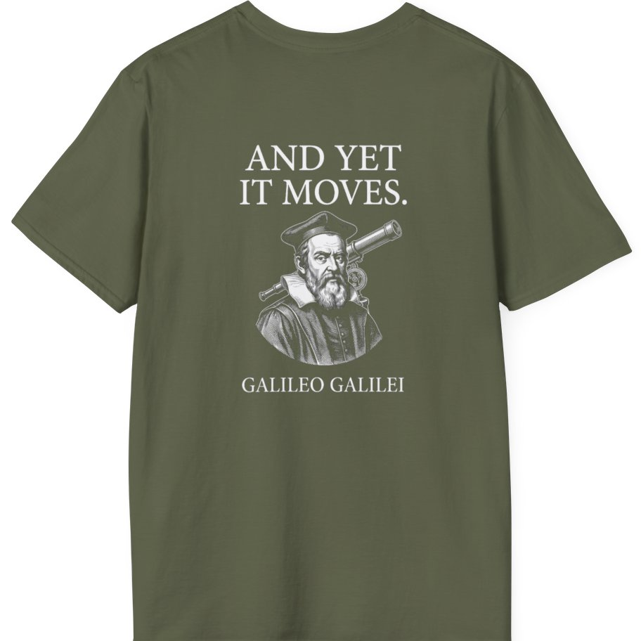 Galileo And Yet It Moves Back Print T-Shirt - Military Green back