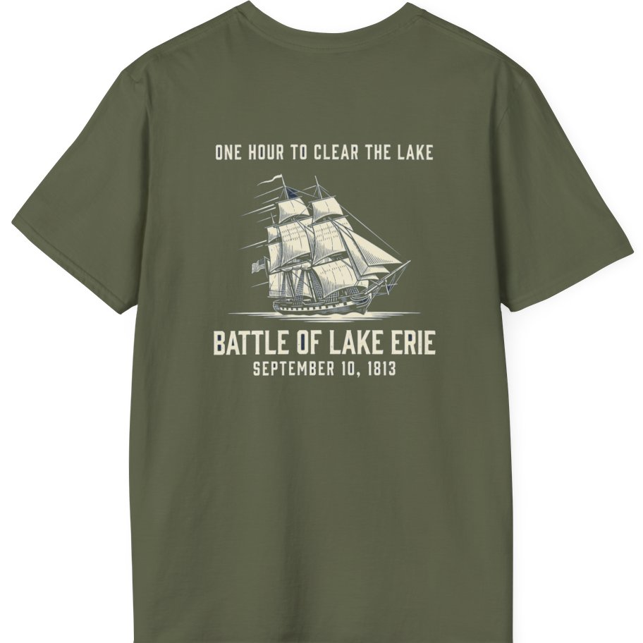 Battle of Lake Erie Back Print T-Shirt - Military Green back