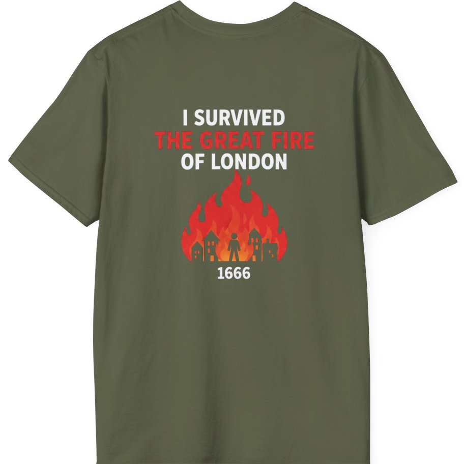 I Survived The Great Fire Back Print T-Shirt - Military Green back